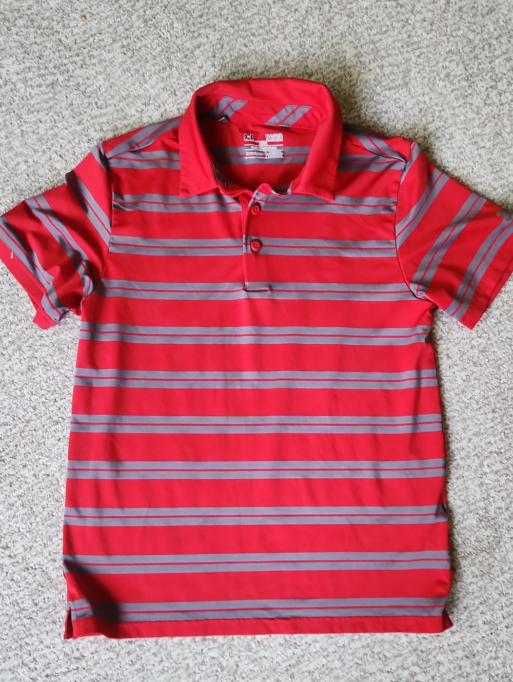 Under Armour Youth Red & Gray Striped Polo Shirt - Sz Youth Large